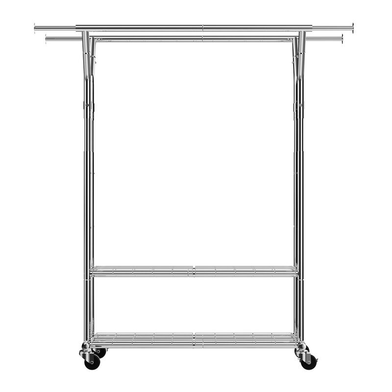 Heavy Duty Clothing Rack with Wheels 2 Hanging Rods and Storage Shelves image number 0