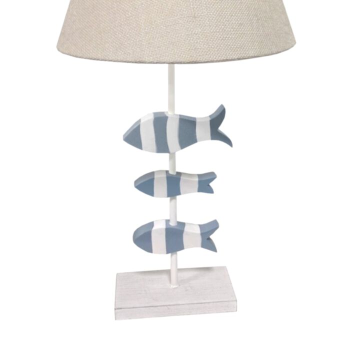 Lux Lighting School of Fish 28” Resin 3-Fish Table Lamp, Blue and White, (Set of 2)