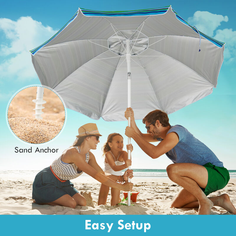 Portable Beach Umbrella with Sand Anchor & Tilt Adjustment &ndash; UV Sun Protection