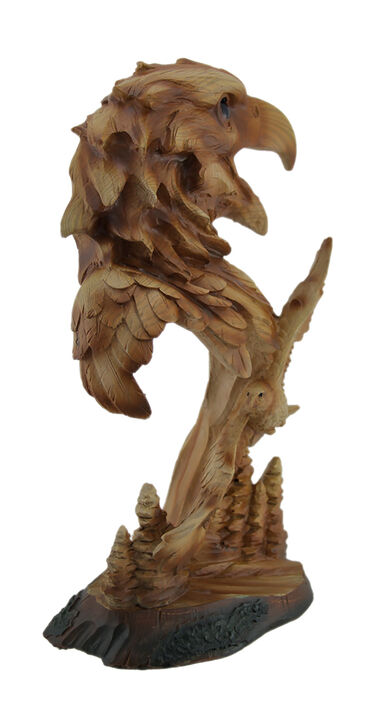 Carved Wood Look Bald Eagle Bust and Scene Tabletop Statue
