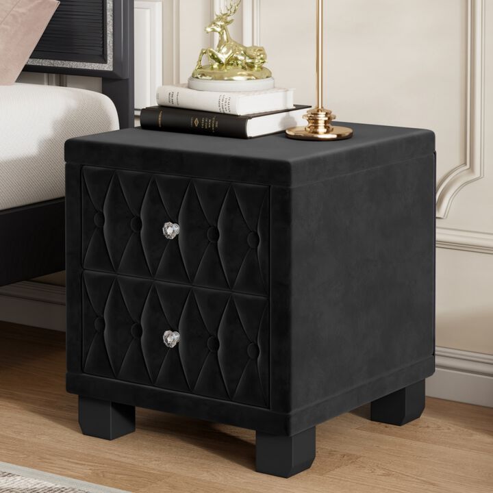 Worsal Button‑Tufted Velvet 2‑Drawer Nightstand