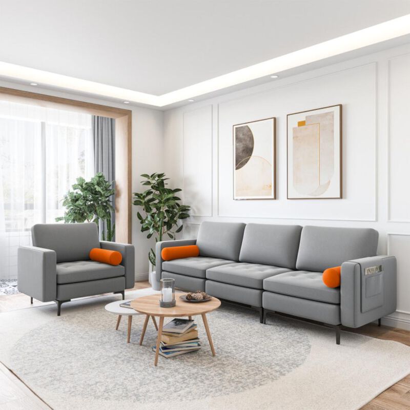 Hivvago Modular 3-Seat Sofa Couch with Socket USB Ports and Side Storage Pocket. image number 2