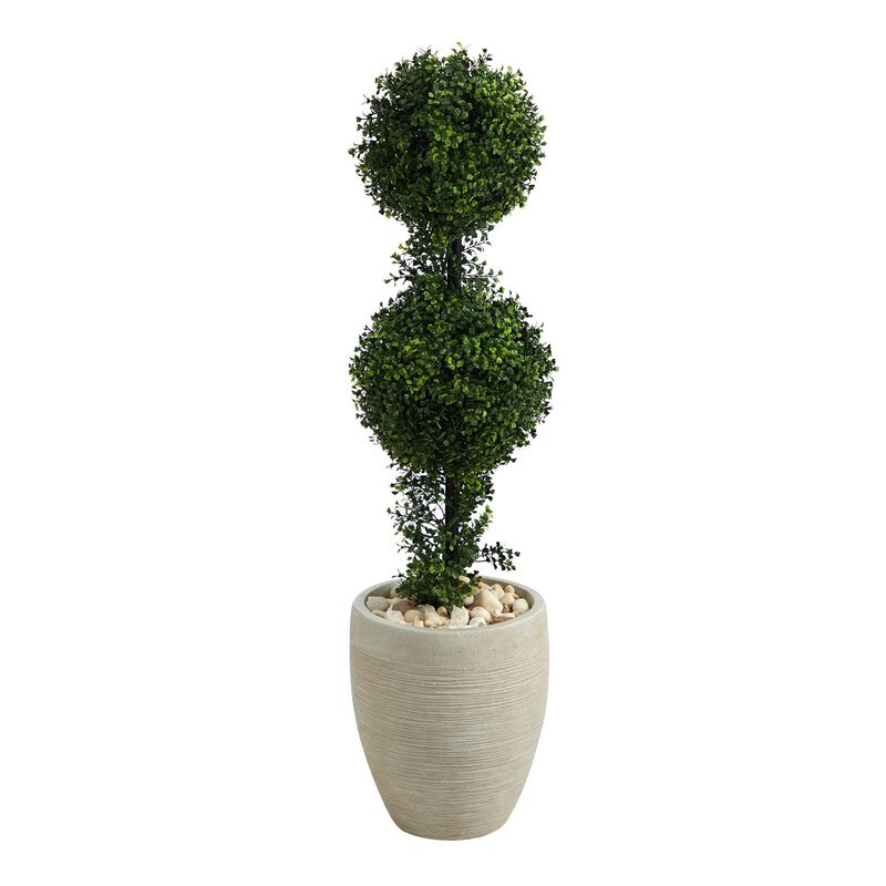 Nearly Natural 3.5-in Boxwood Double Ball Topiary Tree in Colored Planter