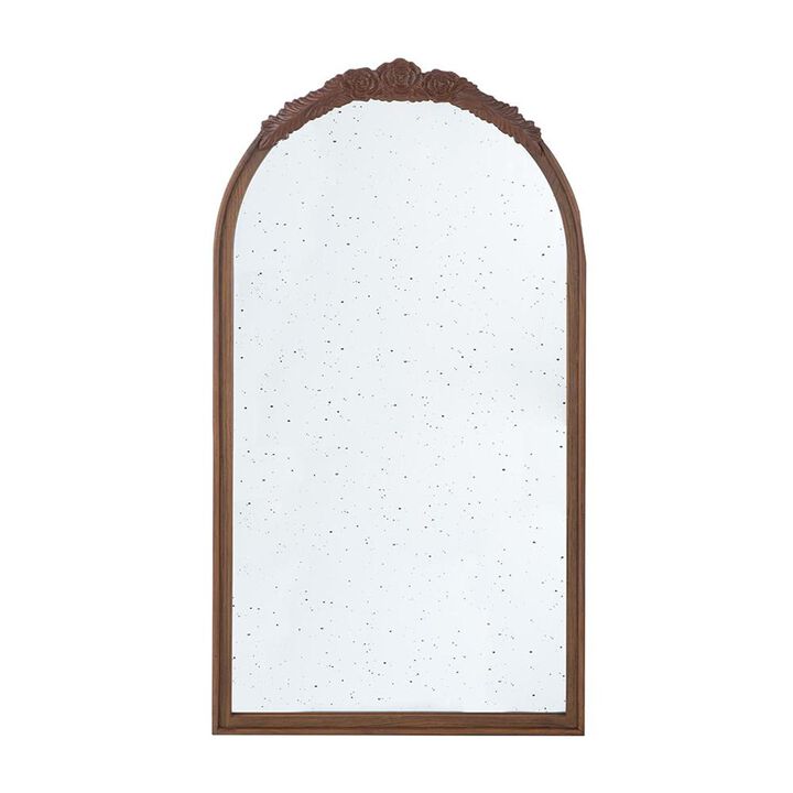 HomeRoots 42" Brown Crowned Top Antiqued Glass Arch Framed Accent Mirror