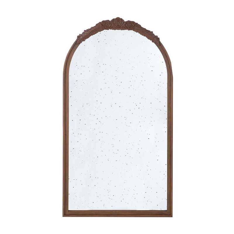HomeRoots 42" Brown Crowned Top Antiqued Glass Arch Framed Accent Mirror image number 0