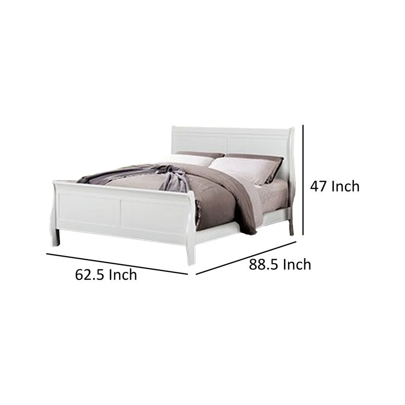 Ryla Queen Size Bed, Sleek Modern Panel Headboard Design, White Solid Wood - Benzara