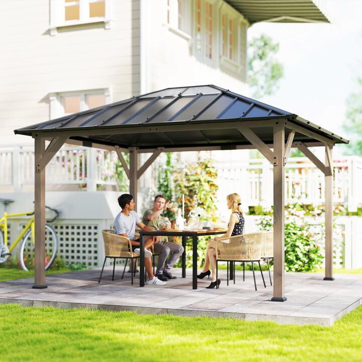 Hivvago 10x12 Hardtop Wood Gazebo Pavilion