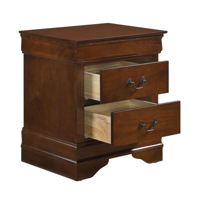 Classic Louis Philippe Style Brown Cherry Finish 1pc Nightstand of 2x Drawers Traditional Design Bedroom Furniture