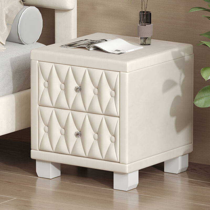 Merax Elegant Velvet Nightstand with 2 Drawers and Crystal Handle