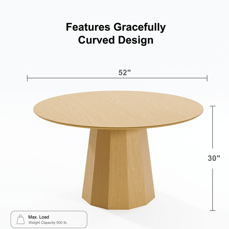 52 Inch Hypotenuse Primary Color Round Wooden Dining Table Seats 4-6 People, Suitable for Living Room and Dining Room
