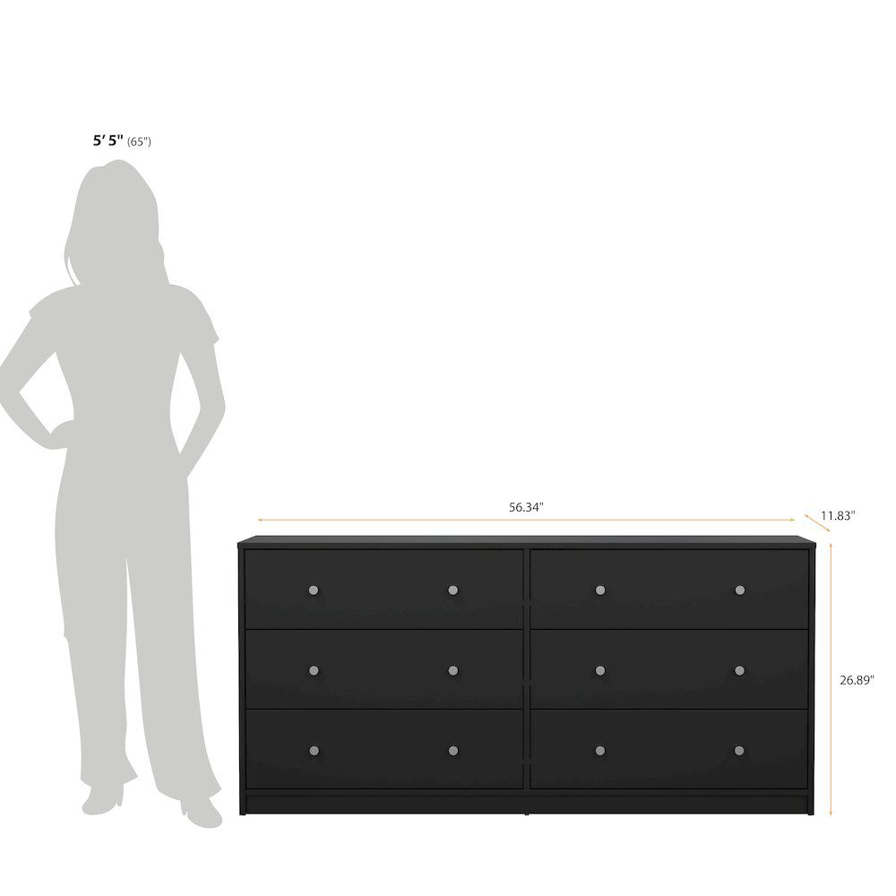 Tvilum Portland 6 Drawer Double Dresser, Black