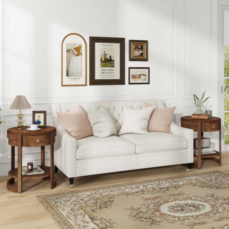 Hivvago 2-Tier Round End Table Mid Century Modern Nightstand with Drawer and Shelf