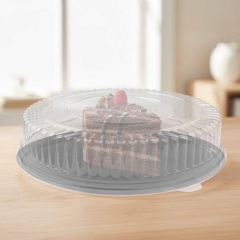 14" Black Round Plastic Trays with Lids (25 Sets) image number 1