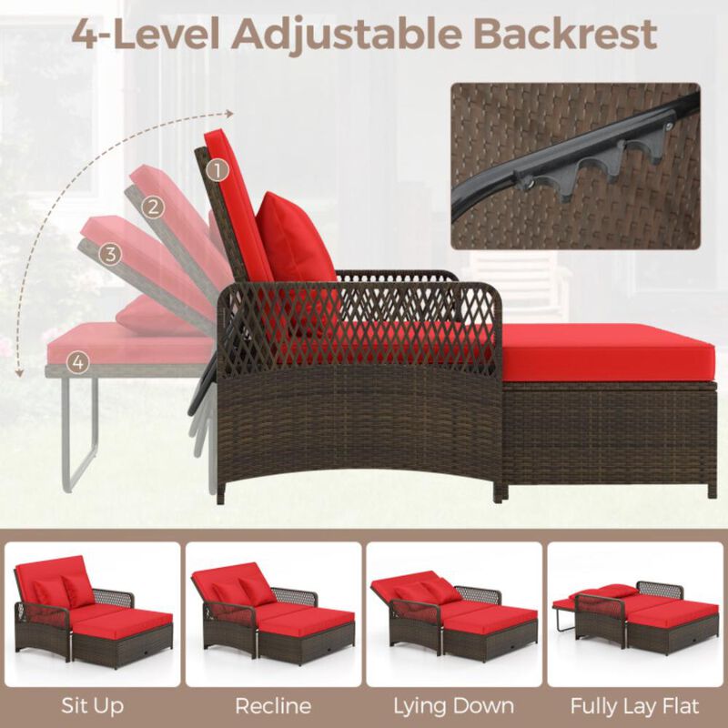 Hivvago Patio Adjustable Wicker Daybed with 4-Level Backrest and Soft Cushions
