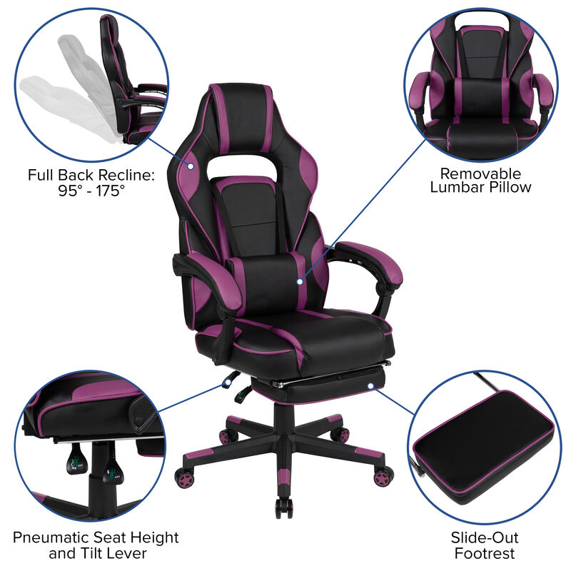 Flash Furniture X40 Gaming Chair Racing Computer Chair - Black/Purple image number 3