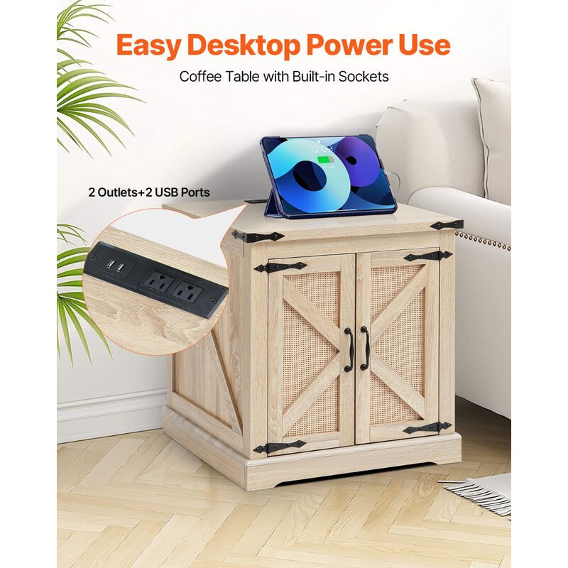 2-Tier Rectangular Rattan Coffee Table with Storage Shelf for Living Room or Bedroom