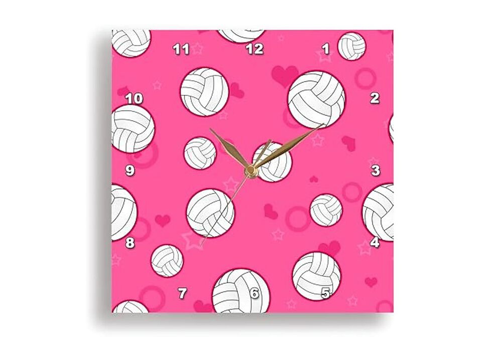 Pink Volleyball Pattern Wall Clock 13 Inch Home Decor