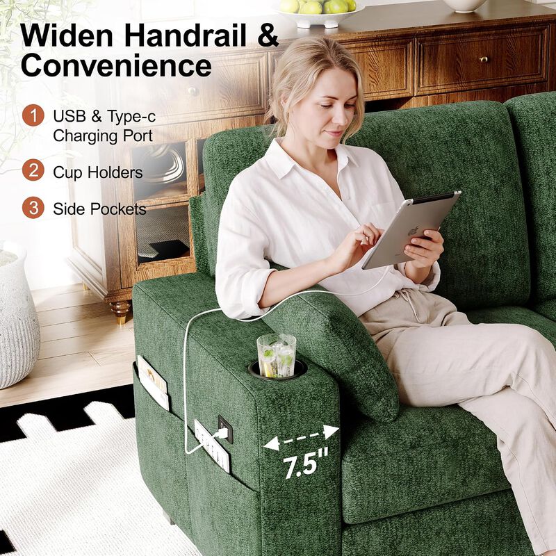 Vipbear 128 Inch Modular Sectional Sofa, Comfy Chenille 5 Seater L Shaped Cloud Couch with Ottoman image number 6