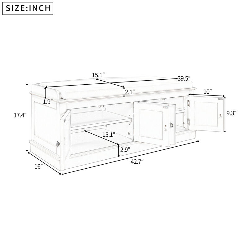 Streamdale 4-Door Storage Bench with Shelves and Cushion image number 8