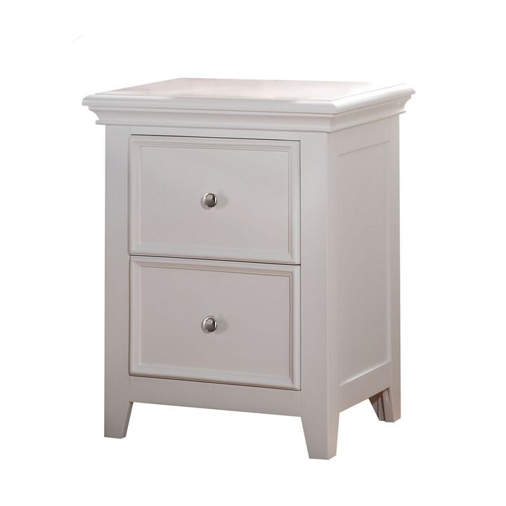 Contemporary Style Wood and Metal Nightstand with 2 Drawers, White-Benzara