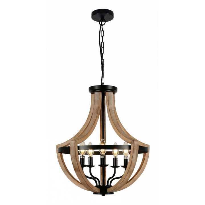 ELEMENT ACE 19 Inch 5-Light Height Adjustable Farmhouse Chandelier, Dual Use as Pendant or Flush Mount Light for Dining Room, Kitchen Island, Living Room, Bedroom & Foyer