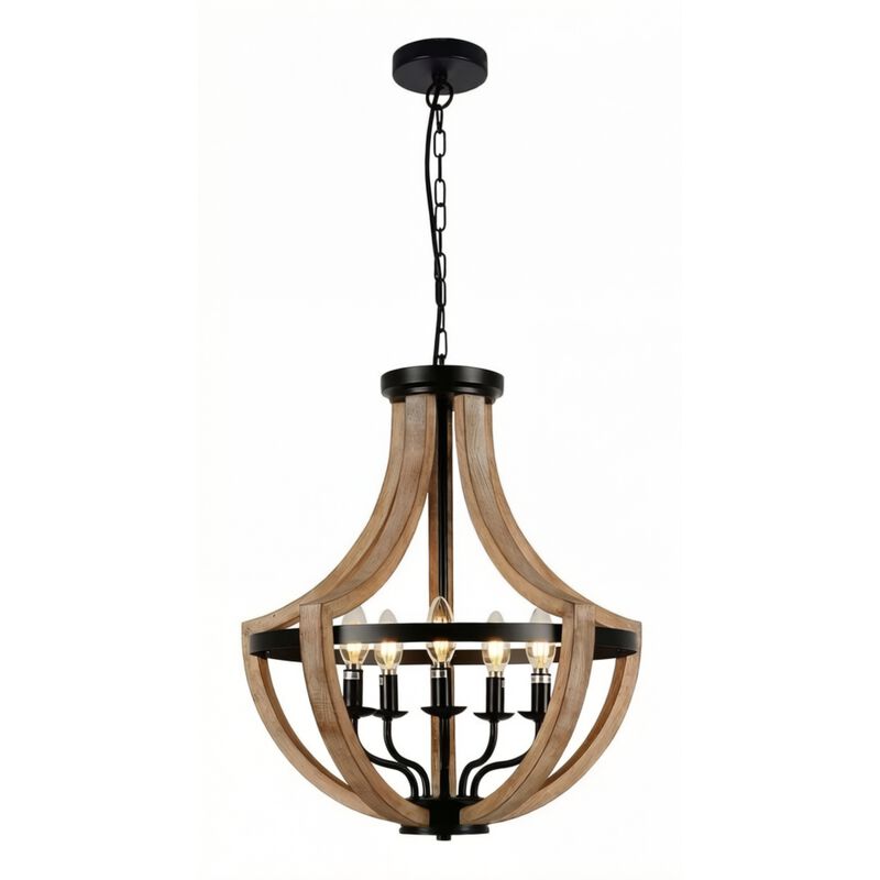 ELEMENT ACE 19 Inch 5-Light Height Adjustable Farmhouse Chandelier, Dual Use as Pendant or Flush Mount Light for Dining Room, Kitchen Island, Living Room, Bedroom & Foyer image number 0