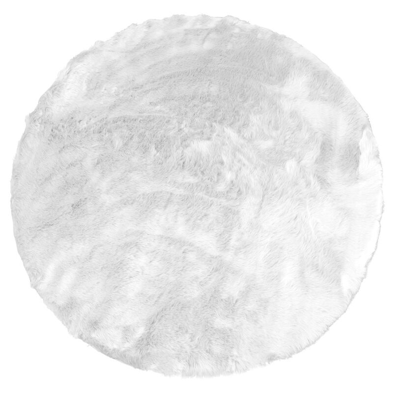 Glamour Home Aurora White Round Faux Fur Area Rug 4 Foot Wide