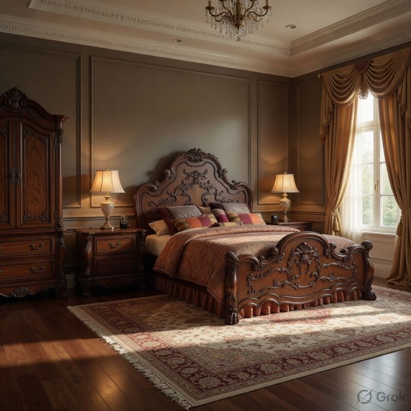 Queen Size Bedroom Set, Brown Finish, 3-Piece Set with Bed and Two Nightstands image number 8