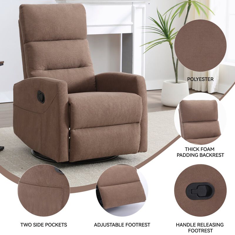 Manual Recliner Chair with Rocker and Swivel in Fabric for Living Room image number 8