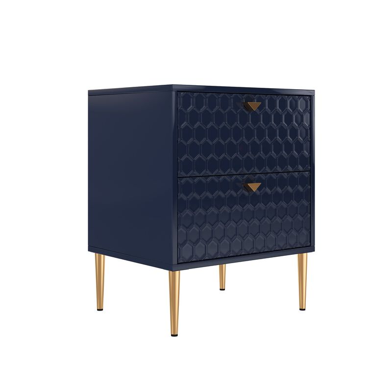 Blue Wood Nightstand Accent Storage Cabinet with 2-Drawer Chest