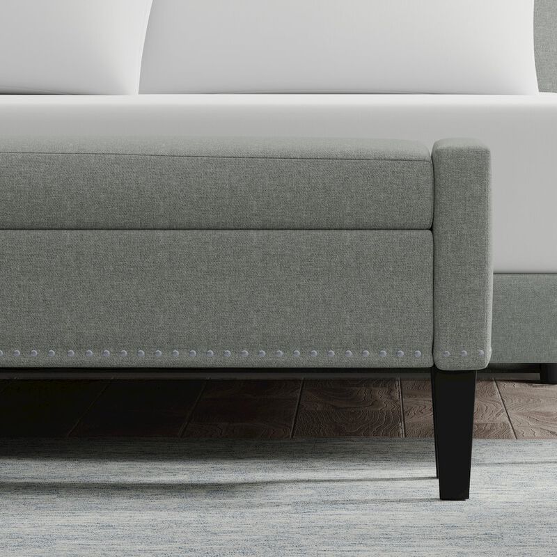 Rize Home 51.25 Storage Bench with Truncated Arms + Nailhead Trim - Stone (Light Gray) image number 3