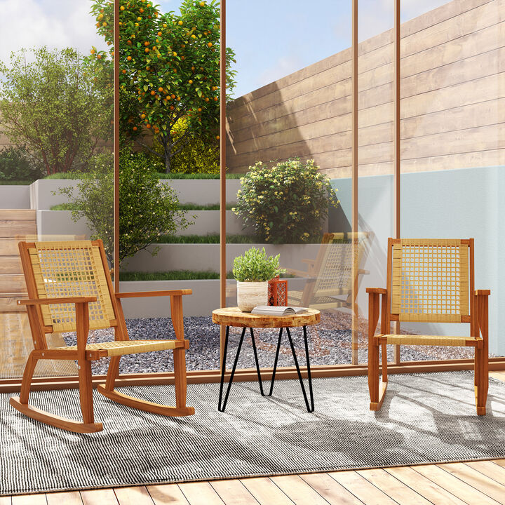 Hivvago Acacia Wood Patio Rocking Chairs Set of 2 Wicker Seat