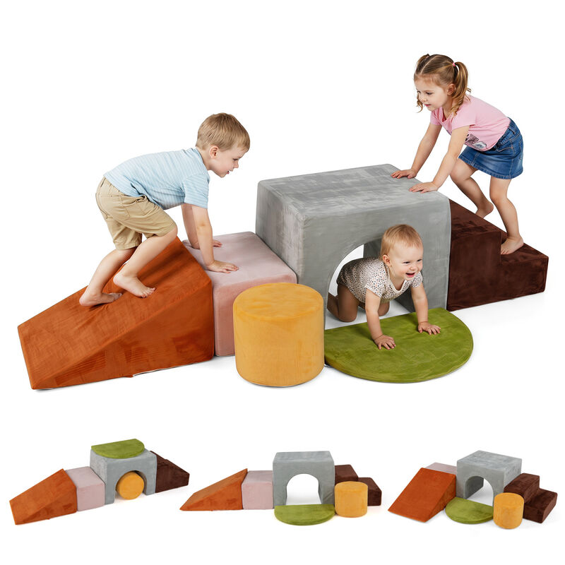 6 Piece Toddler Foam Climbing Set with Slide, Tunnel and Play Blocks image number 6
