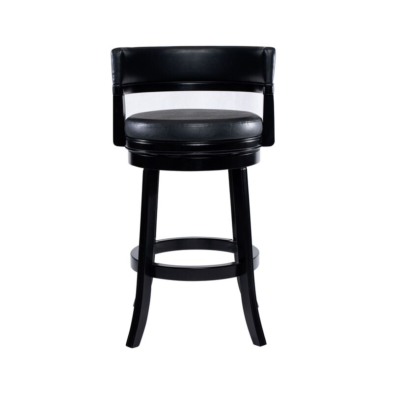 Bely Swivel Barstool Chair, Faux Leather Seat with Wood Frame, Black image number 2