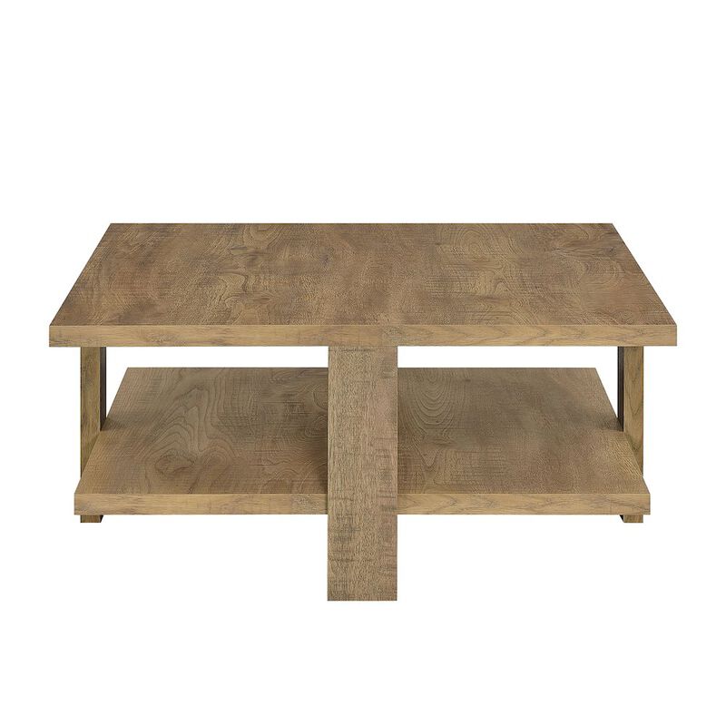 Simple Relax Square Wooden Coffee Table with 1 Shelf in Mango image number 2