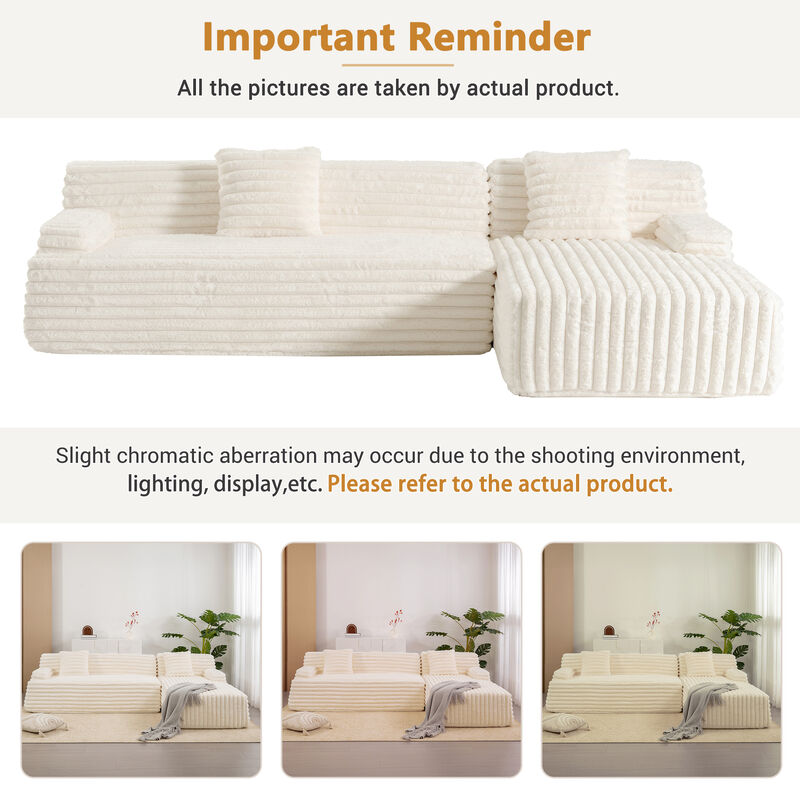 Modular Sectional Sofa with Ultra-Soft Faux Fur and Two Throw Pillows