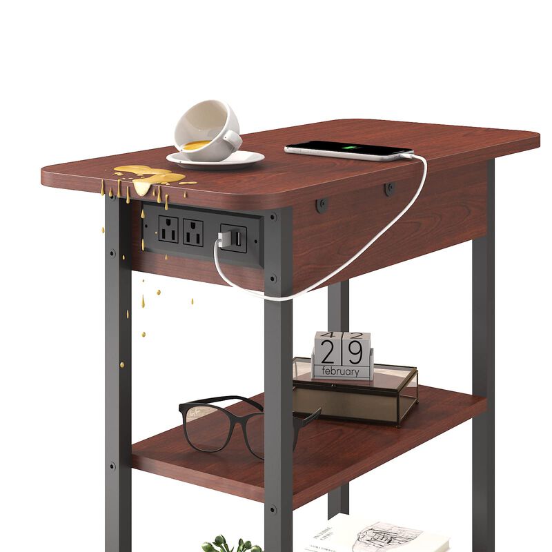 LIDYUK End Table with Charging Station, Set of 2 Flip Top Narrow Side Table for Small Spaces, Nightstands Set of 2 for Bedroom,