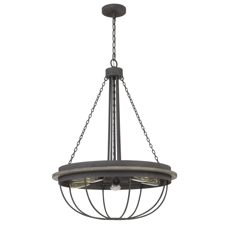 Nexy 24 Inch Chandelier, 5 Light Bulb Sockets, Gray Metal Cage Design - Benzara