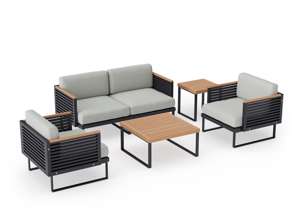 Monterey 4 Seater Chat Set with Coffee Table and Side Table - Aluminum and Teak
