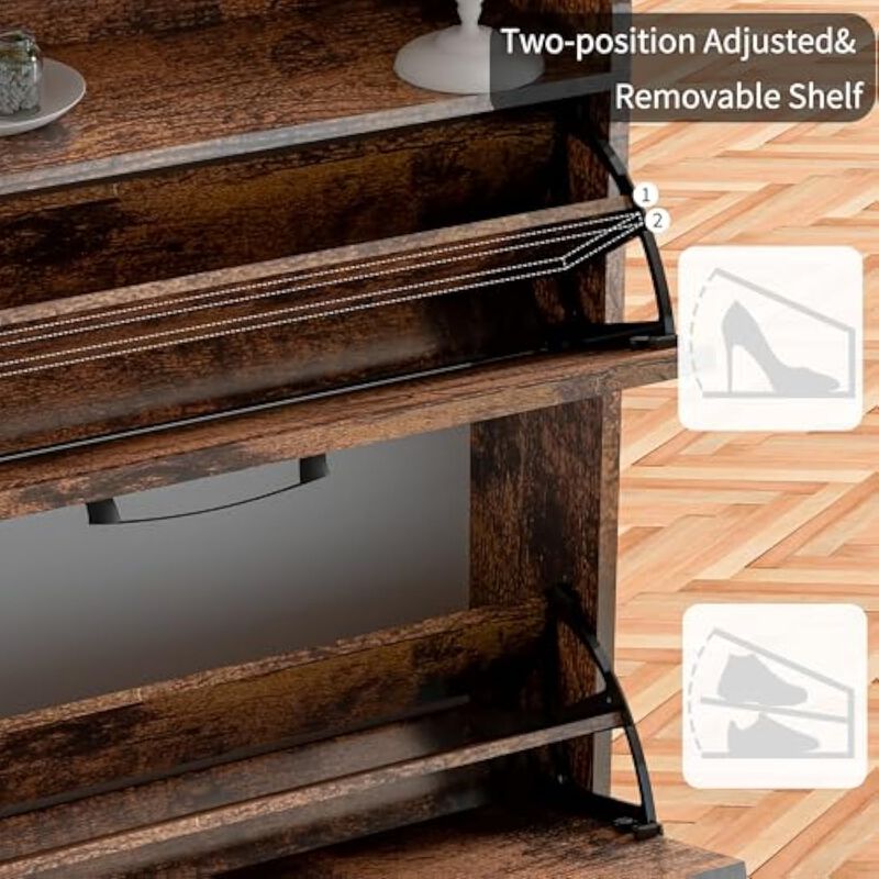 Slim Entryway Wood Shoe Storage Cabinet Flip Drawer 35 Inch image number 3