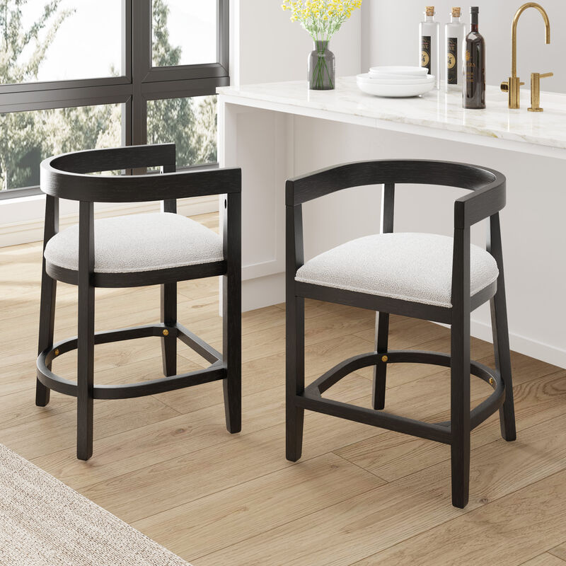 Christopher Knight Home Timel Upholstered 25.25" Rubberwood Counter Stools with Footrest (Set of 2)