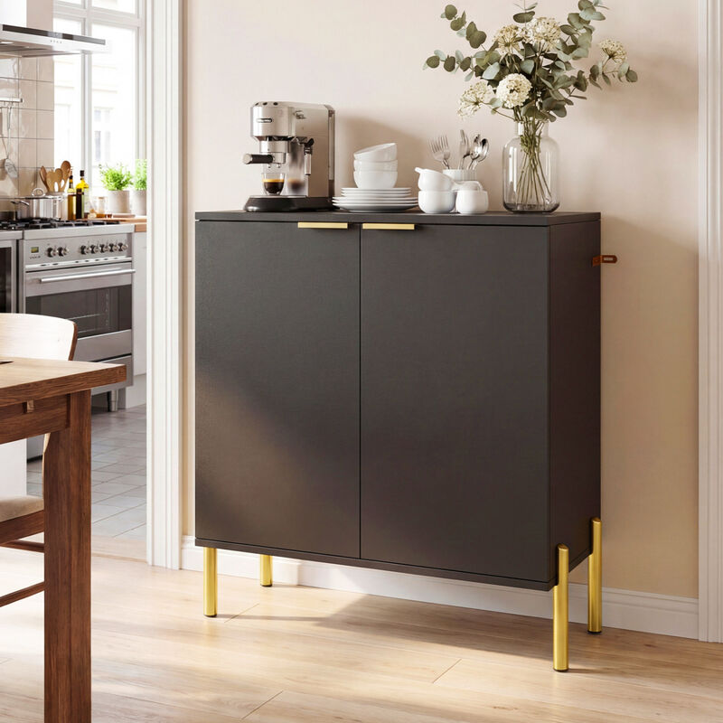 2 Piece Sideboard Cabinet Set with 2 Doors and Metal Legs for Living Room-Black image number 3