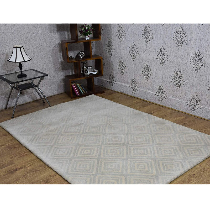 RUGSOTIC CARPETS HAND TUFTED WOOL ECO-FRIENDLY AREA RUGS  - 5'x7'6'', Rectangle Shape, Beige & Gray, Geometric Modern Design, High Pile Handmade Area Rugs for Living Room, Bed Room (K03085)
