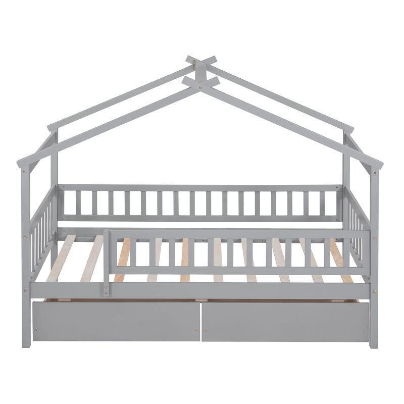 Merax Twin Size Wooden House Bed with 2 Drawers