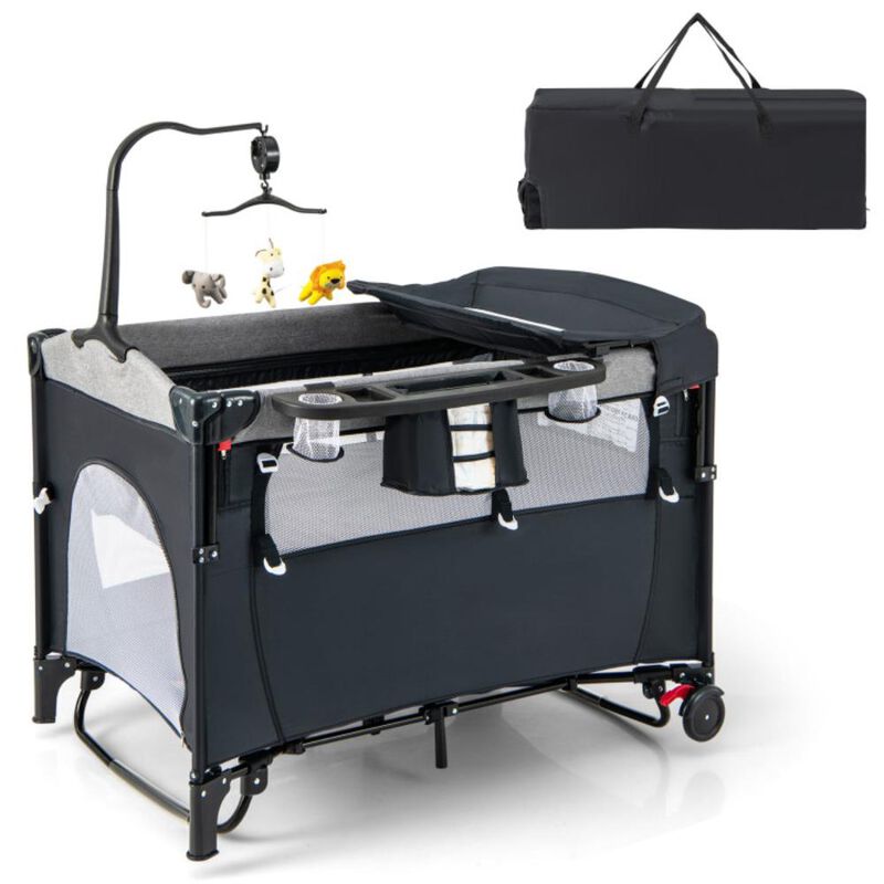 Hivvago 5-in-1 Baby Nursery Center Foldable Toddler Bedside Crib with Music Box