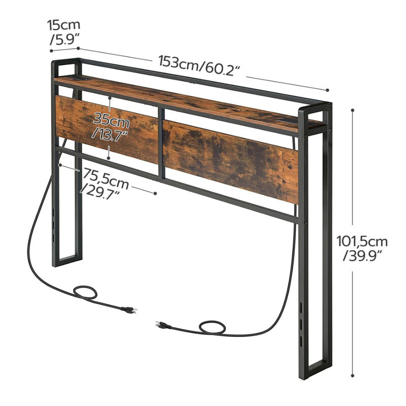 Adjustable Queen Headboard with 2 Power Outlets and 4 USB Charging Ports image number 2
