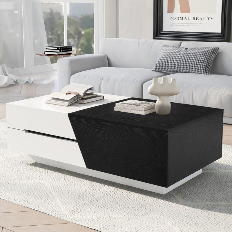 Modern Extendable Sliding Top Coffee Table with Storage in White & Black