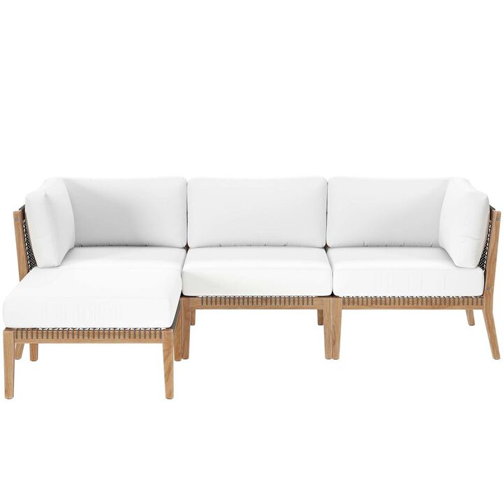 Modway Clearwater 4-Piece Outdoor Patio Teak Wood Sectional Sofa