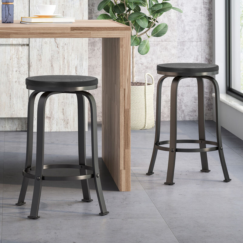 Streamdale Modern Industrial Swivel Counter Stool with Faux Wood Seat