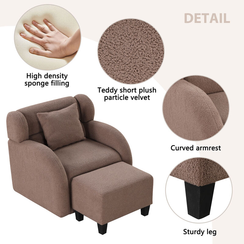 Swivel Accent Chair with Ottoman, Teddy Short Plush Particle Velvet Armchair,360 Degree Swivel Barrel Chair with footstool for Living Room, Hotel, Bedroom, Office, Lounge,White